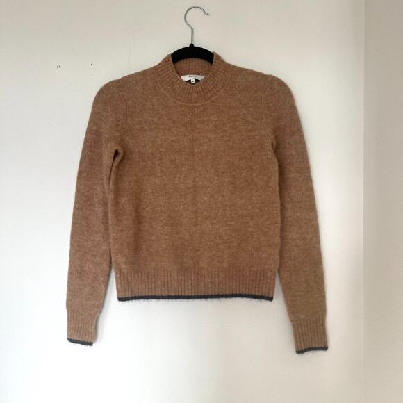 Vince Contrast Tip Tan Wool Alpaca Blend Crewneck Pullover Sweater - Picture 4 of 10